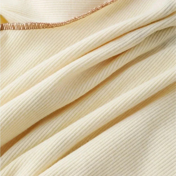 Cider cotton ribbed beige stiching long sleeve cropped top sz S nwot 006 - Picture 3 of 7